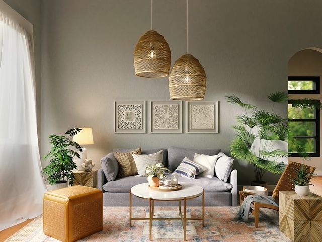 Round marble coffee table in a living room