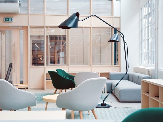 Office lounge seating and counter area