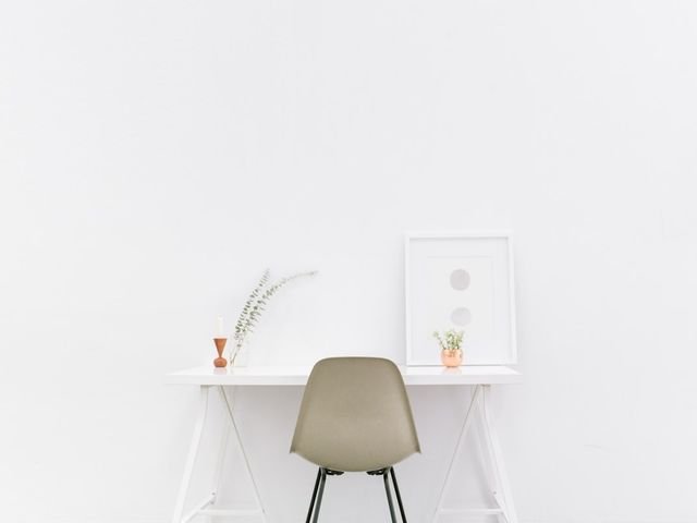 Minimal white study desk with chair